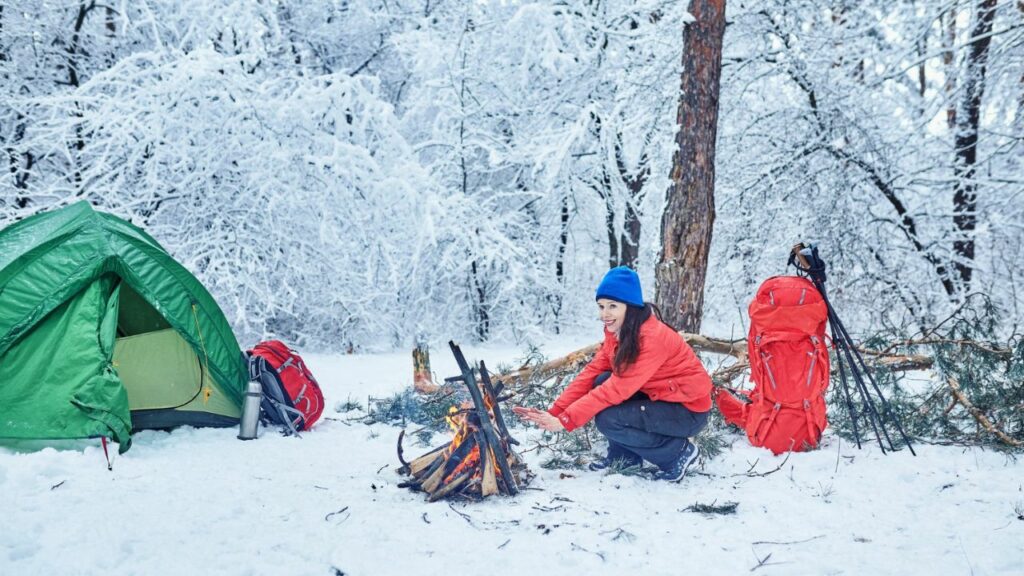 woman winter camping