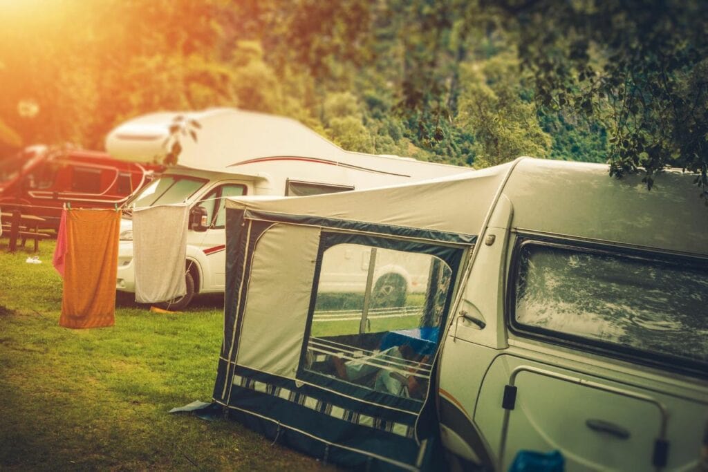 popup camper at campsite