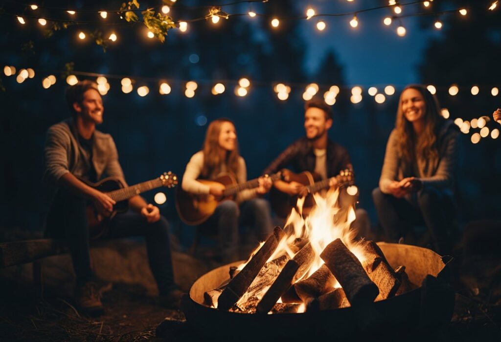 friends around campfire