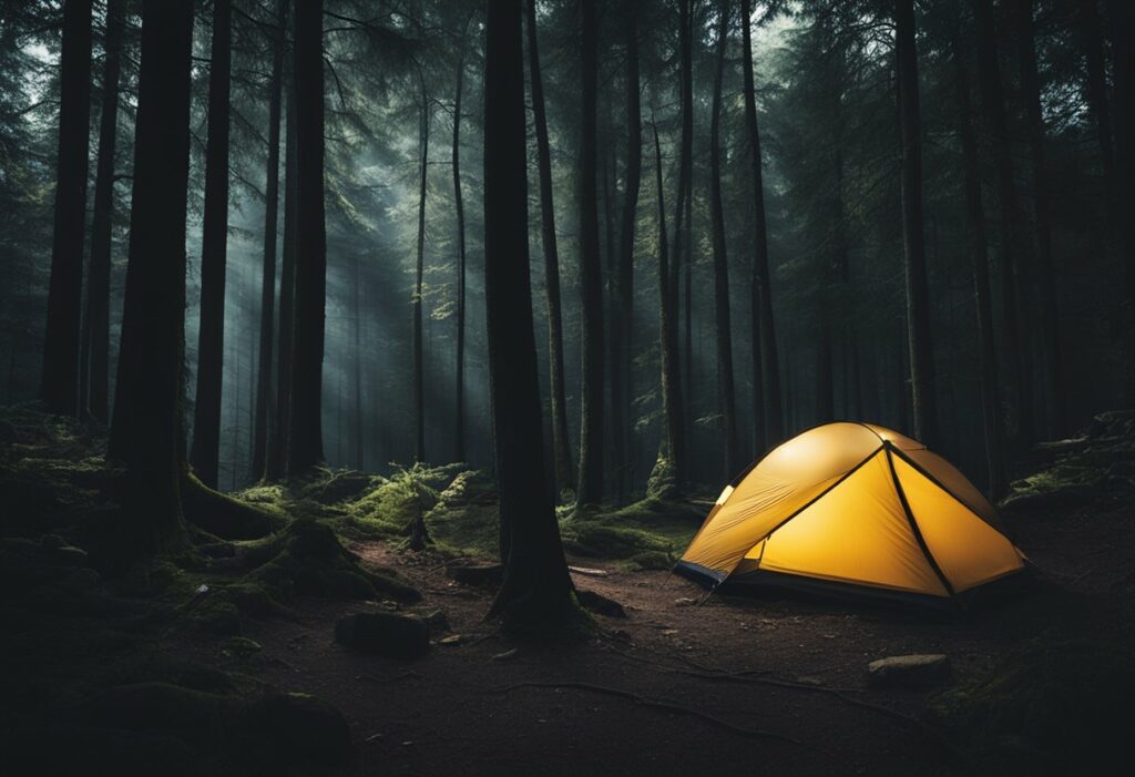solo tent in forest