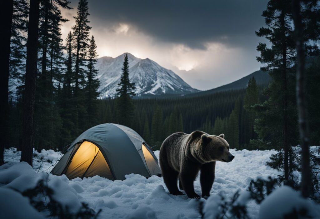 winter camping bear