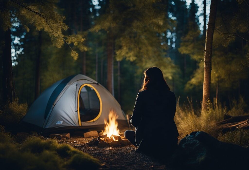 woman solo camping